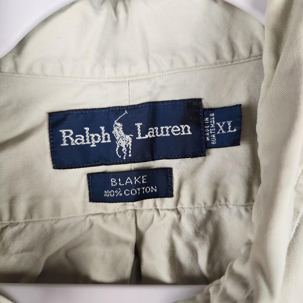 Vintage Ralph Lauren Shirt Mens XL Beige Blake Button Down Long Sleeve Pony Logo